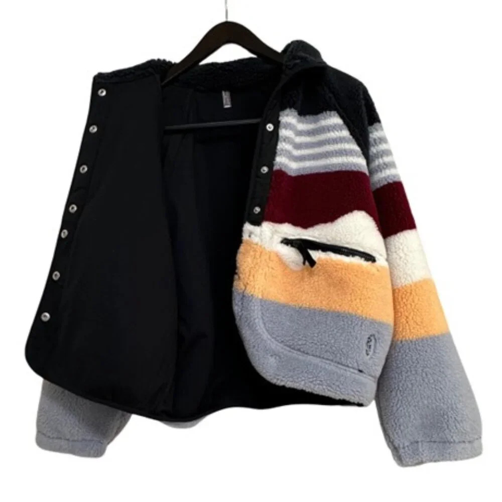 NWOT Free People Movement Hit The Slopes Printed Fleece Jacket - Striped Small